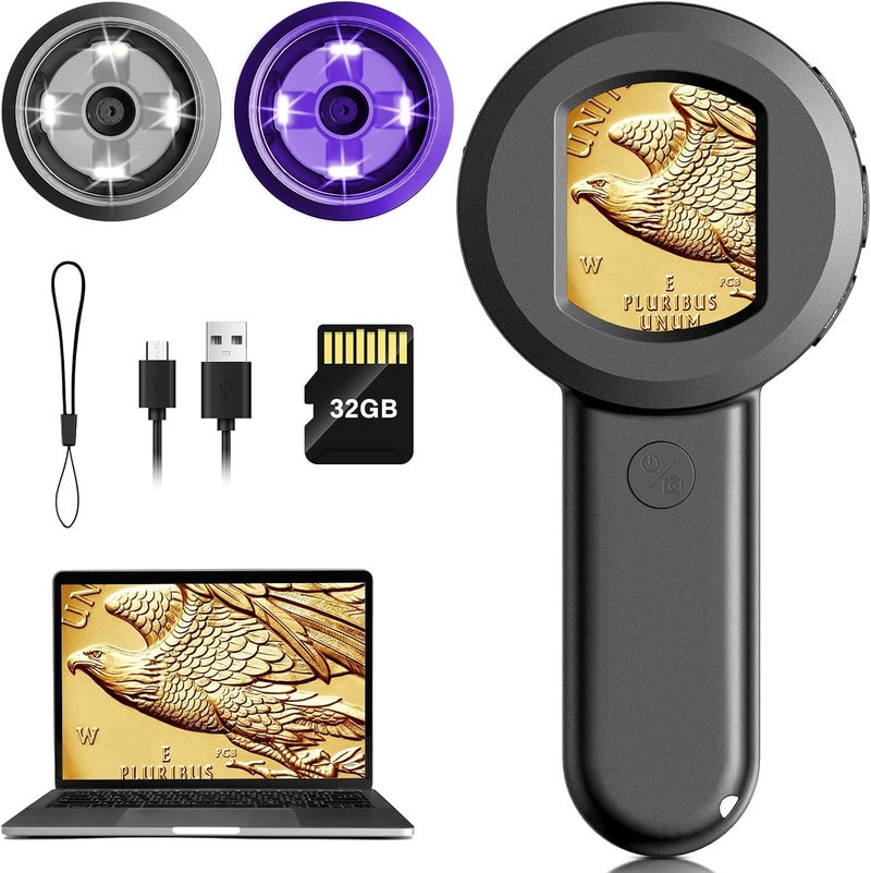 MAXLAPTER Pocket Digital Microscope for Adults Kids: 100X Handheld Magnifying Glass with Light, USB Coin Magnifier for Collector, Portable Jewelers Loupe with 2" Screen, Mini Scope for Trichome - Image 1